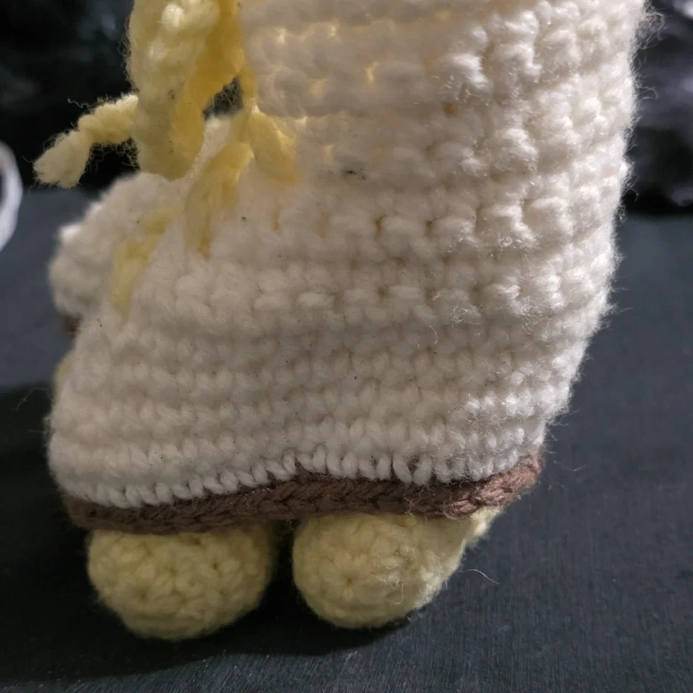 Handmade Crochet Bootie Shoes White Yellow Brown Unisex Baby Toddler